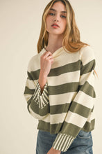 Load image into Gallery viewer, Olive Striped Sweater Top