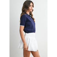 Load image into Gallery viewer, BUTTERMELON - Scalloped Trim Knit Polo Top - BMW8391