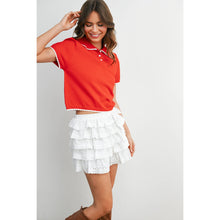 Load image into Gallery viewer, BUTTERMELON - Scalloped Trim Knit Polo Top - BMW8391
