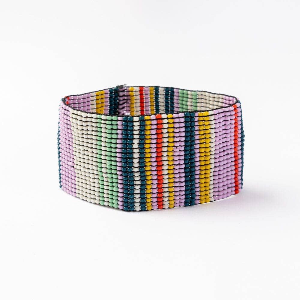 INK + ALLOY - Penelope Stripe Vertical Seed Bead Bracelet Lilac Green Lemon