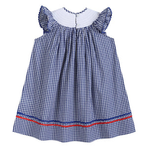Royal Blue Gingham American Flag Smocked Bishop Dress