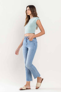 High Rise Raw Step Hem Crop Flare