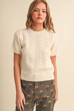 Load image into Gallery viewer, Scalloped Pointelle Knit Short Sleeve Sweater - Cream